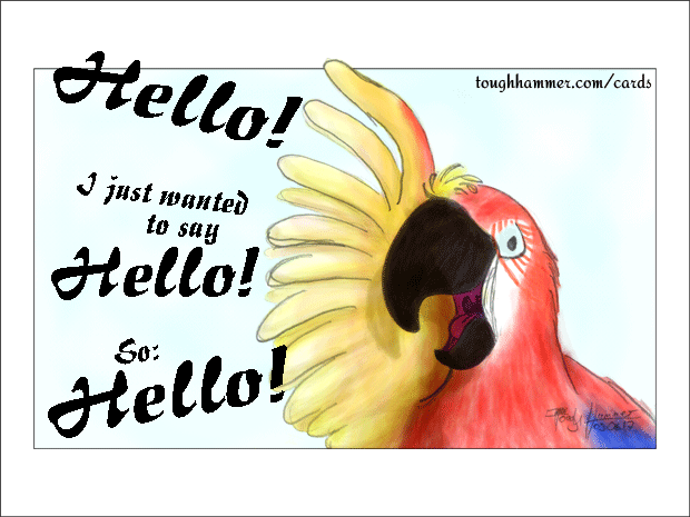 Parrot waving with his right wing: &ldquo;Hello! I just wanted to say Hello! So: Hello!&rdquo;