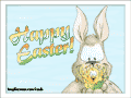 Chick hatching from an egg in the palm of a bunny: “Happy Easter!”