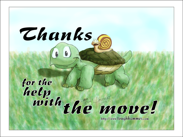 Snail on the back of a turtle: &ldquo;Thanks for the help with the move!&rdquo;