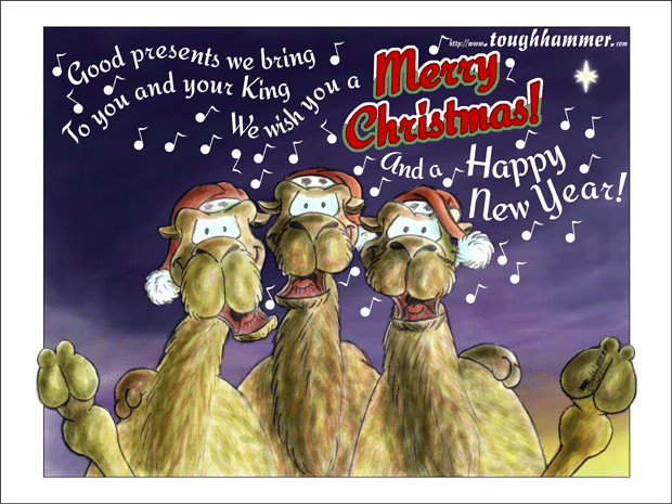 Good presents we bring to you and your King. We wish you a Merry Christmas and a Happy New Year!