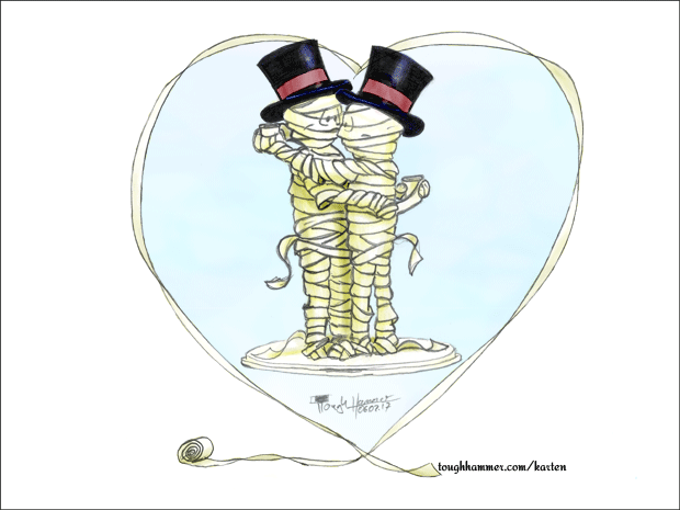 2 verliebte m&auml;nnliche Mumien in einem Herzen